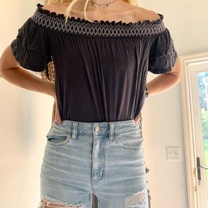 off the shoulder ae shirt